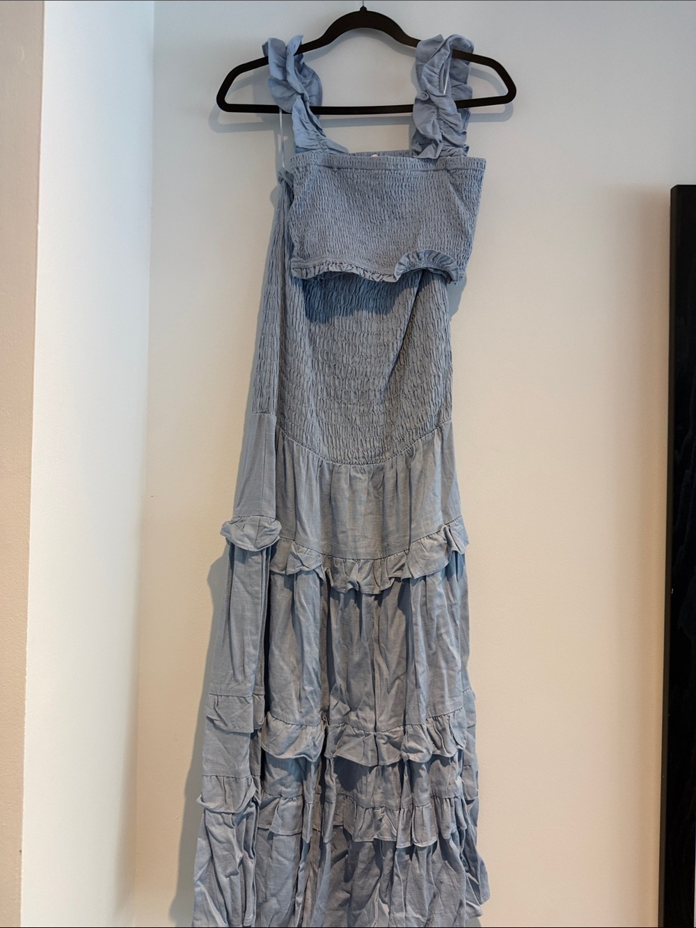 Luxxel Light Blue Ruffle-Strap Smocked top and Maxi skirt